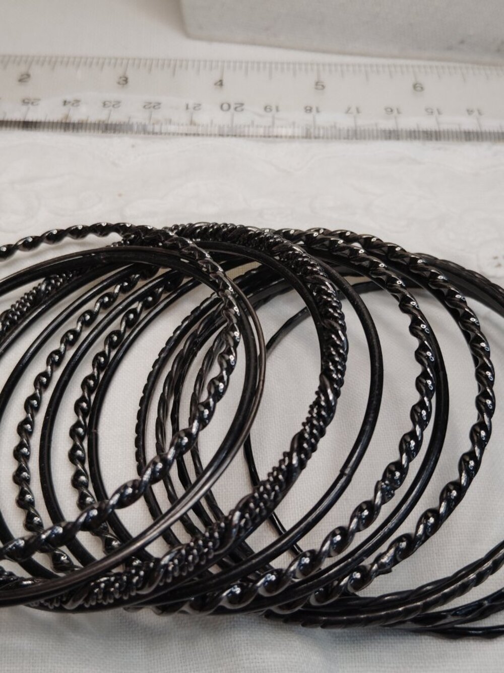Set of 15 Black Metal Bangles, Mixed Matte & Shiny, 2.5"–3" Inner Diameter - Picture 3 of 4